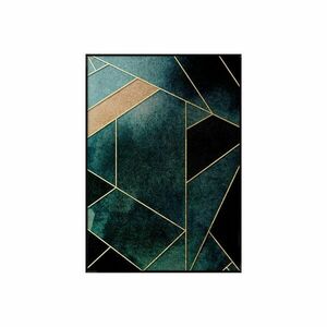 Keretezett falikép, aranyozott geometrikus, 50x70 cm, türkiz - LOSANGES - Butopêa kép