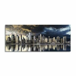 Vászon falikép, metropolisz eső után, 60x150 cm, sötétkék - URBAN COLOR - Butopêa kép