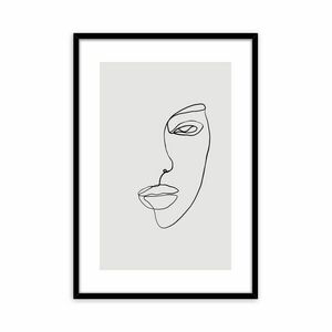 Keretezett falikép, vonalrajz, női arc, 50x70 cm, fekete - MI-FEMME - Butopêa kép
