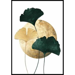 Falikép 50x70 cm, gingko levélekkel, arany zöld - PLEINE LUNE - Butopêa kép