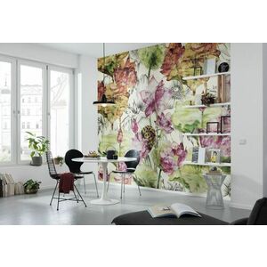 Absztrakt lótusz virágokat ábrázoló tapéta, 368x248 cm, lila-zöld - LOTUS - Butopêa kép