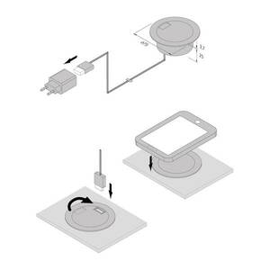 Töltő aljzat, kerek, fekete, Qi és 1x USB kép