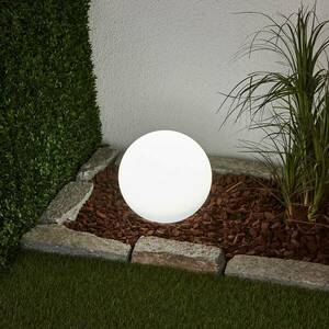 Lindby LED napelemes lámpa Lago, Ø 25 cm, gömb, földi tüske, fehér kép