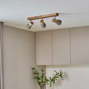 Lindby Filiz spotlámpa, 3-lámpás, 47 cm hosszú, fa, beton kép