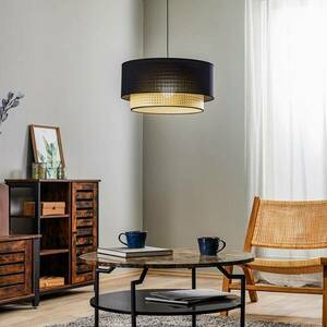 Boho függőlámpa, rattan, textil, fekete/bézs kép