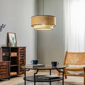 Boho függőlámpa, rattan, textil, bézs/fekete kép