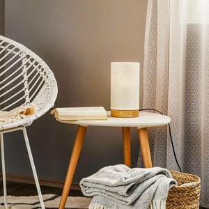 Canvas asztali lámpa, tölgyfa, kerek, krém kép