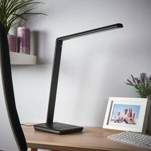 Lindby LED asztali lámpa Kuno, fekete, USB, érintésvezérlésű kép