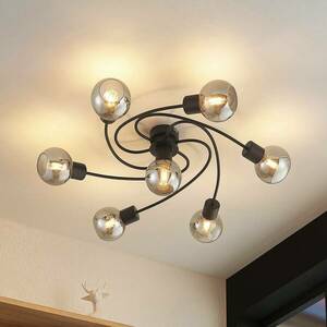 Lindby mennyezeti lámpa Ciala, 7-light, fekete, füst, üveg kép