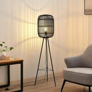Lindby Canyana állólámpa, fekete, rattan, 139 cm magas kép