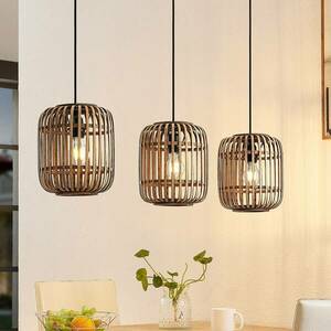 Lindby függőlámpa Canyana, natúr, 3-lámpás, rattan, 105 cm kép