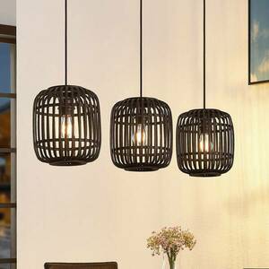 Lindby függőlámpa Canyana, fekete, 3-lámpás, rattan, 105 cm kép
