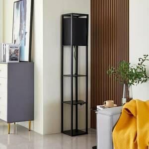 Lindby Birta álló világítás polccal, fa, fekete kép