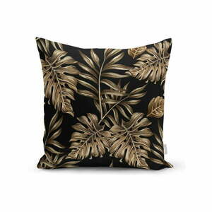 Golden Leafes With Black BG párnahuzat, 45 x 45 cm - Minimalist Cushion Covers kép