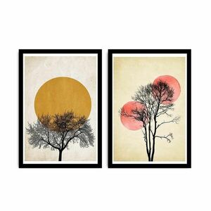 Keretezett falikép szett, fákat ábrázoló, 2 db, 36x51 cm, halványsárga - SOLEILS - Butopêa kép