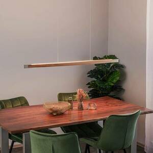 Quitani Kiera LED-es függesztett lámpa, tölgy/nikkel, 118 cm kép