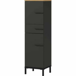Sötétszürke fürdőszoba szekrény tölgyfa dekorral 34x123 cm Yonkers - Germania kép