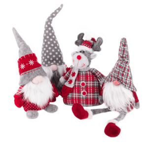 Karácsonyi dísz figurák, 4 db-os szett, szövet, piros/szürke/fehér, DOLL kép