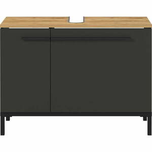 Sötétszürke mosdókagyló alatti szekrény tölgyfa dekorral 80x59 cm Yonkers - Germania kép