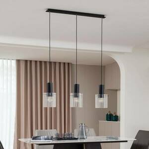 Lucande függőlámpa Eirian, 90 cm, 3-as lámpa, fekete, üveg kép
