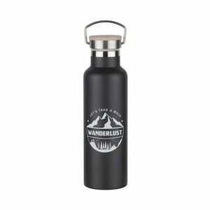 WANDERLUST termosz füllel és bambusz kupakkal, fekete 650ml kép