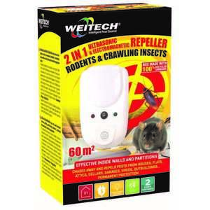 Weitech 2 az 1-ben ultrahangos és elektromágneses kártevőriasztó 60m2 kép