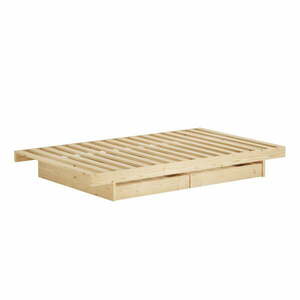 Natúr színű borovi fenyő egyszemélyes ágy tárolóhellyel és ágyráccsal 90x200 cm Kanso – Karup Design kép