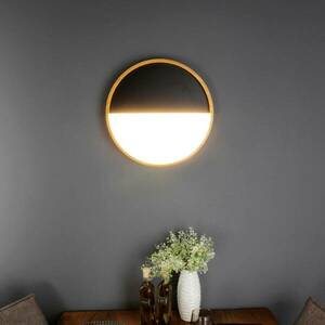 Vista LED fali lámpa, fekete/világos fa, Ø 40 cm kép