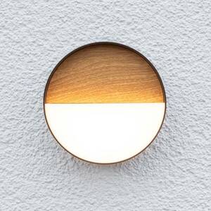 LED-es újratölthető kültéri fali lámpa Meg, fa színű, Ø 15 cm kép