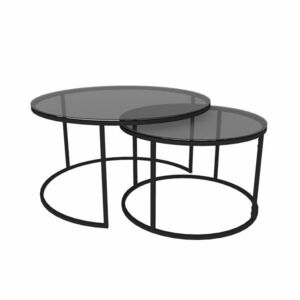 Üveg dohányzóasztal, fekete, két részes, 80 cm - BASTILLE - Butopêa kép