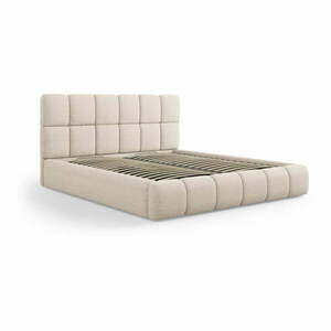 Bézs kárpitozott ágyneműtartós franciaágy ágyráccsal 160x200 cm Bellis – Micadoni Home kép