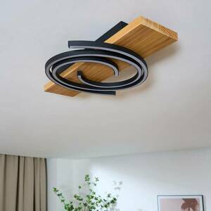 LED mennyezeti lámpa Rifia, barna, hossza 50 cm, fa kép