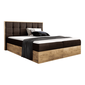 Boxspring ágy, 160x200, barna Paros szövet/lancelot tölgy, WOOD 1 kép