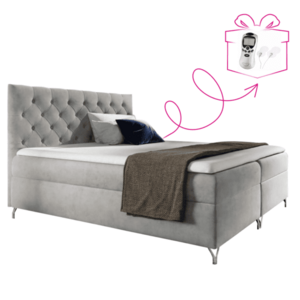 Boxspring ágy, 120x200, világosszürke Velvet szövet, GULIETTE + ajándék kép