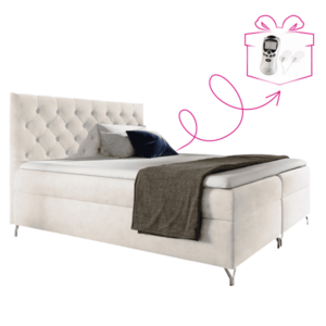 Boxspring ágy, 120x200, fehér Velvet szövet, GULIETTE + ajándék kép