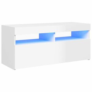 Magasfényű fehér tv-szekrény led lámpákkal kép