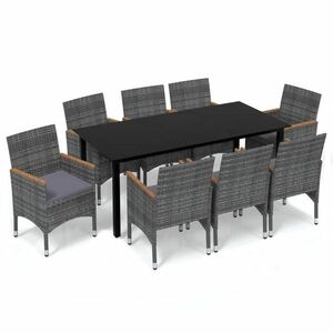 vidaXL 9 részes szürke polyrattan kerti étkezőgarnitúra párnákkal kép