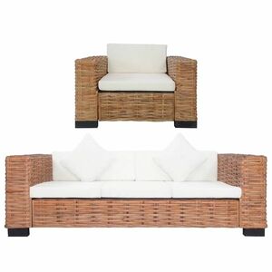 2 részes természetes rattan kanapészett párnákkal kép