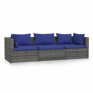 vidaXL 3-személyes szürke polyrattan kanapé párnákkal kép