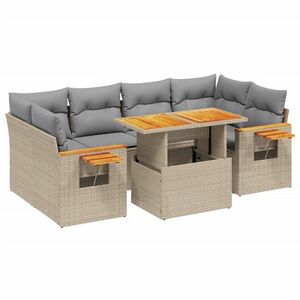 vidaXL 7 részes bézs polyrattan kerti ülőgarnitúra párnákkal kép