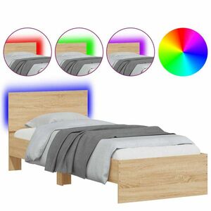 vidaXL sonoma tölgy színű ágykeret fejtámlával és LED-ekkel 90x190 cm kép
