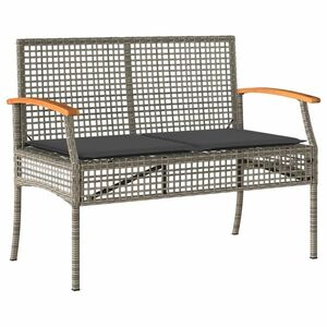 vidaXL szürke polyrattan és akácfa kerti pad párnával kép