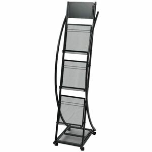 vidaXL Fekete, A4-es újságtartó állvány 40x32x131 cm kép
