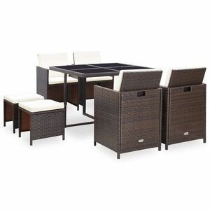 vidaXL 9 részes polyrattan kültéri étkezőszett párnákkal kép
