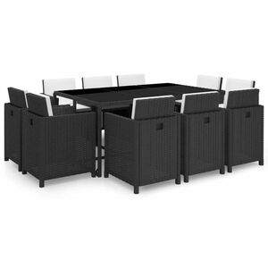 vidaXL 11 részes fekete kültéri polyrattan étkezőszett párnákkal kép