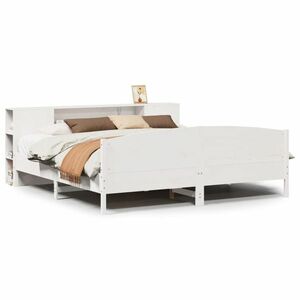 vidaXL fehér tömör fenyőfa könyvespolcos ágy matrac nélkül 200x200 cm kép