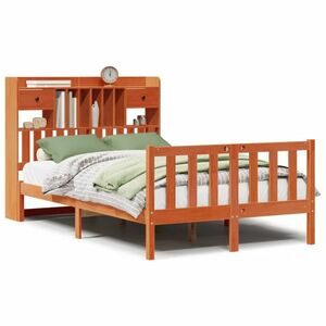 vidaXL barna tömör fenyőfa könyvespolcos ágy matrac nélkül 120 x 190cm kép
