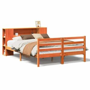 vidaXL barna tömör fenyőfa könyvespolcos ágy matrac nélkül 140 x 200cm kép