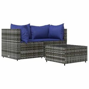 vidaXL 3 részes szürke polyrattan kerti ülőgarnitúra párnákkal kép