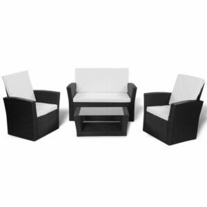 vidaXL 4-részes fekete polyrattan kerti bútorszett párnákkal kép